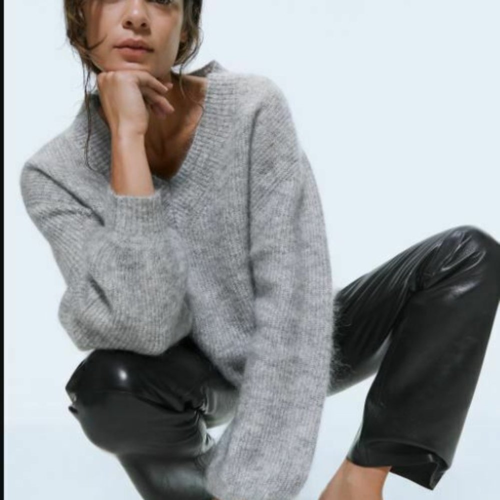 Zara Womens Oversized Sweater S Gray Mohair Wool - Picture 7 of 11